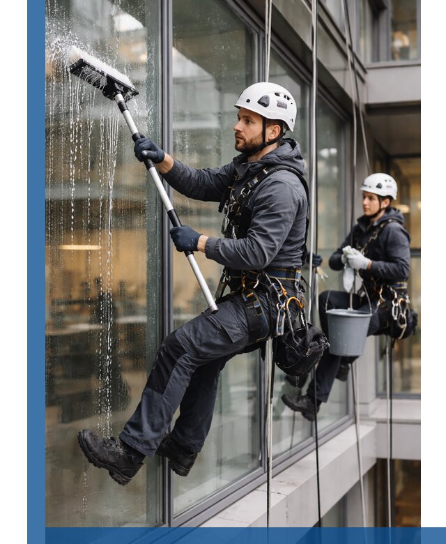 Профессиональная мойка витражей промышленными альпинистами в Кстове