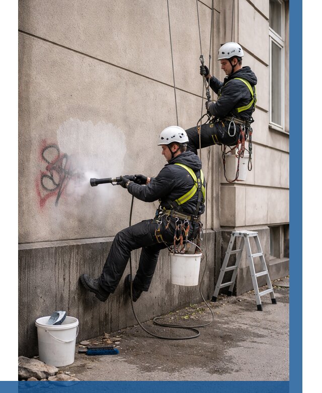 Удаление граффити с фасада в Кстове от 4583 р. | ВЫСОТНИК-Ксв