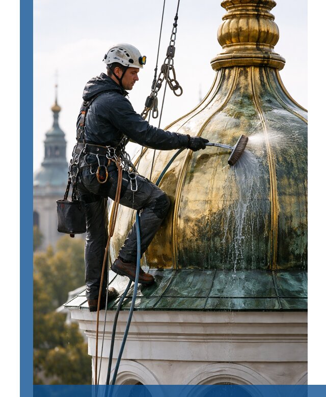 Профессиональная мойка куполов и шпилей высотными альпинистами в Кстове