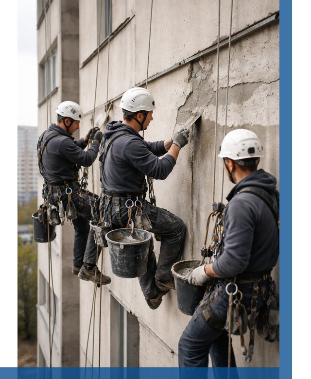 Ремонт бетонных элементов фасада в Кстове от 2546 р. | ВЫСОТНИК-Ксв