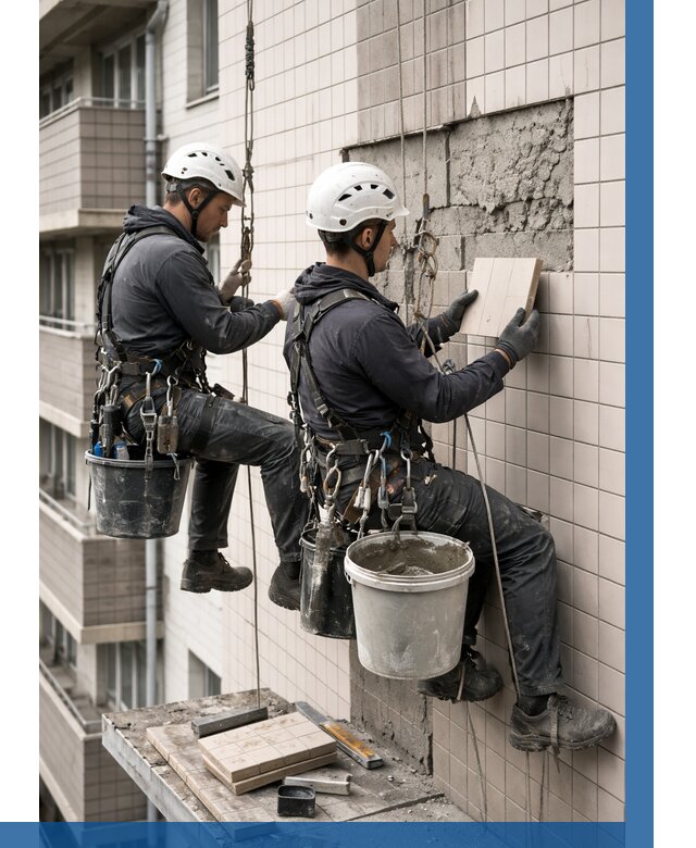 Ремонт облицовки фасада плиткой в Кстове от 1833 р. | ВЫСОТНИК-Ксв