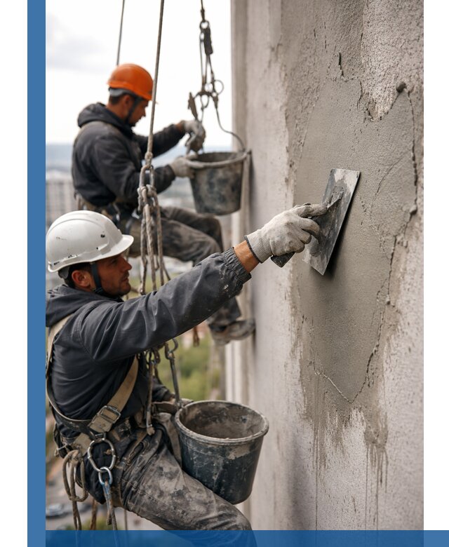 Штукатурка фасада на высоте в Кстове профессиональные работы