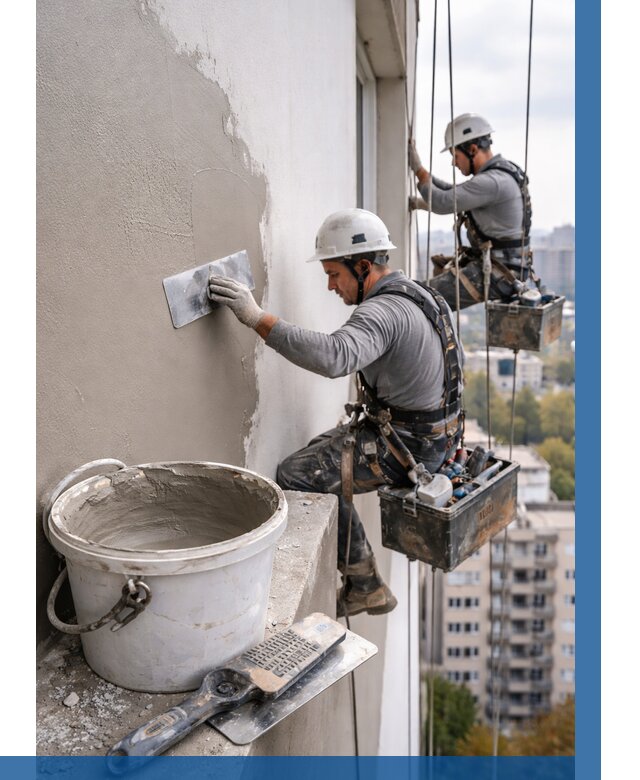 Шпаклевка фасада на высоте в Кстове от 713 р. | ВЫСОТНИК-Ксв