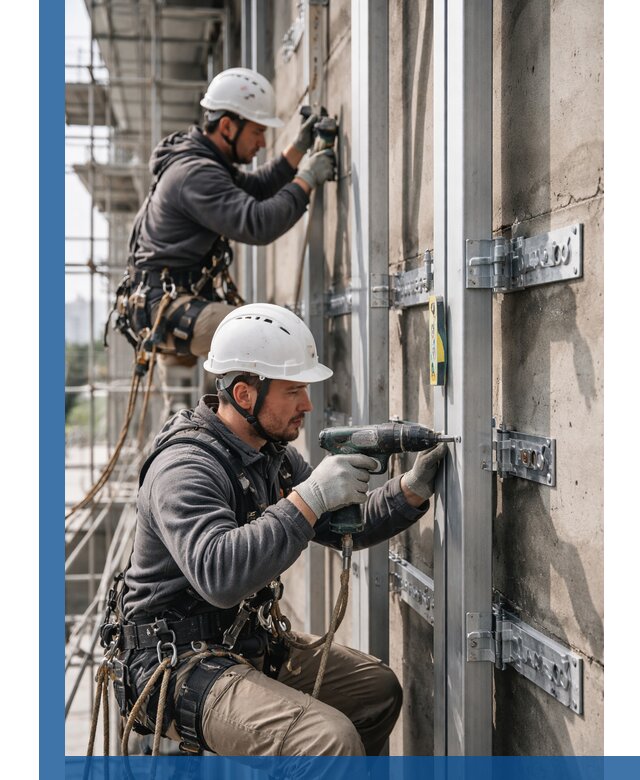 Монтаж и крепление подсистемы вентфасада в Кстове