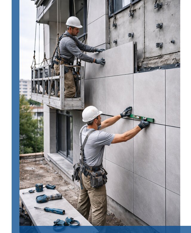 Монтаж керамогранита на фасад в Кстове под ключ с гарантией качества