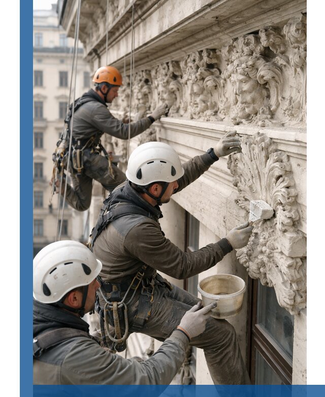 Реставрация фасадной лепнины с высотными работами в Кстове