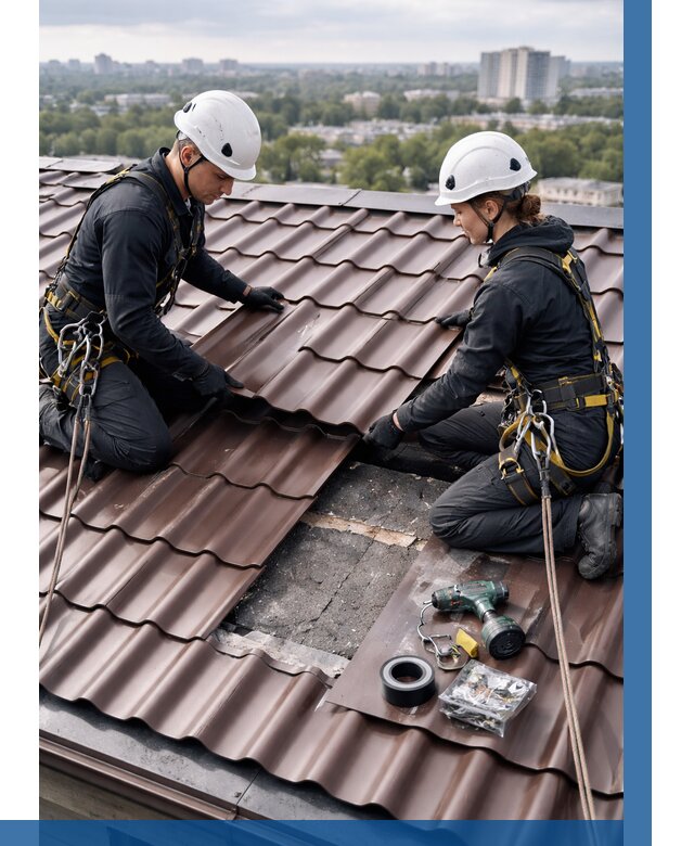 Ремонт металлочерепицы на крыше в Кстове от 917 р. | ВЫСОТНИК-Ксв