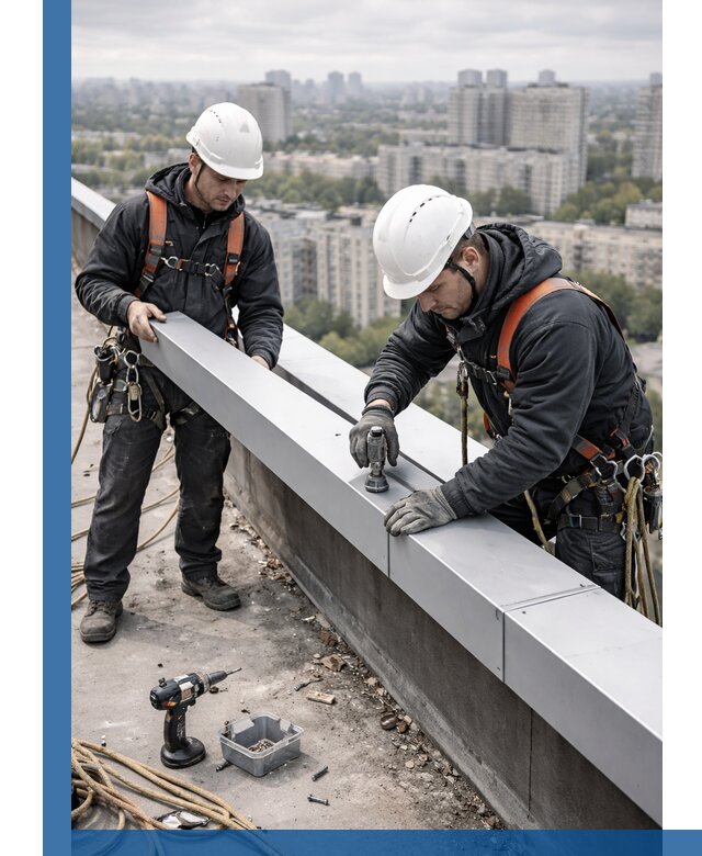 Монтаж парапетных крышек и ограждений кровли в Кстове