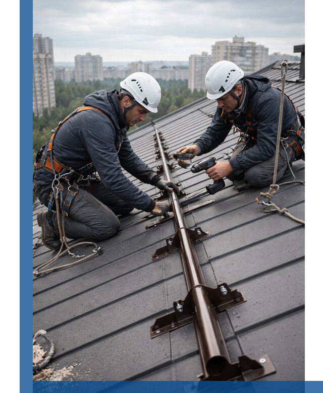 Монтаж снегозадержателей на кровле зданий в Кстове под ключ