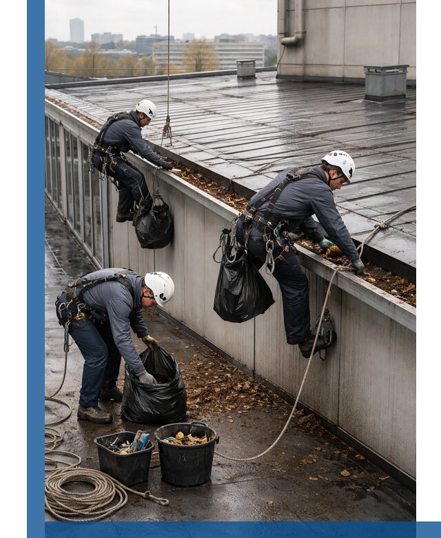 Очистка кровли по периметру в Кстове силами промышленных альпинистов