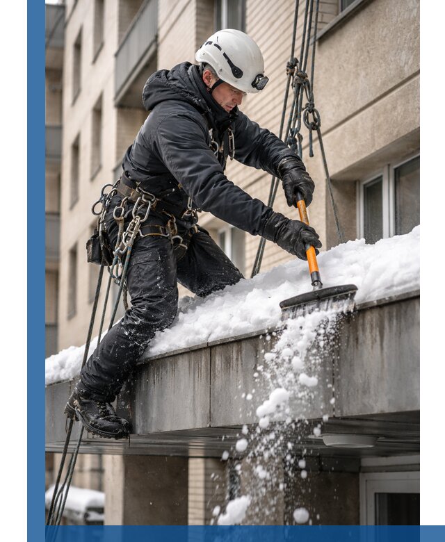 Очистка козырьков от снега в Кстове круглогодично безопасно