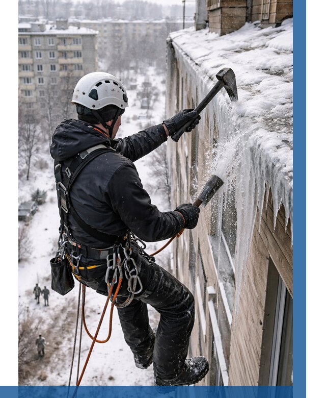 Сбивание сосулек с крыши в Кстове по цене от 4583 р. | ВЫСОТНИК-Ксв