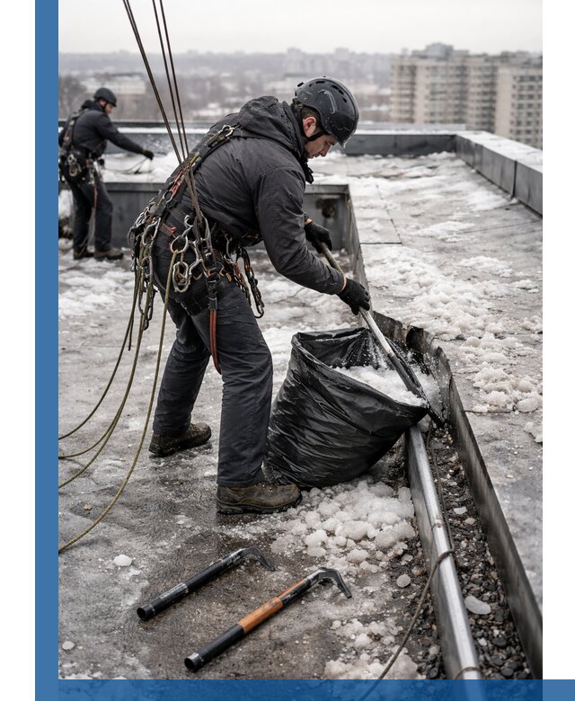 Аварийная очистка кровли в Кстове от промальпинистов