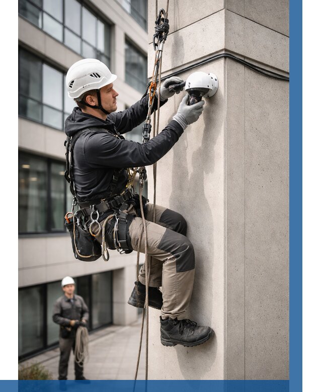 Монтаж камер видеонаблюдения на фасаде в Кстове от 8656 р.-ВЫСОТНИК-Ксв