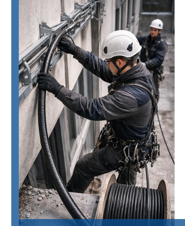 Протяжка кабеля питания на высоте в Кстове с гарантией безопасности и качества