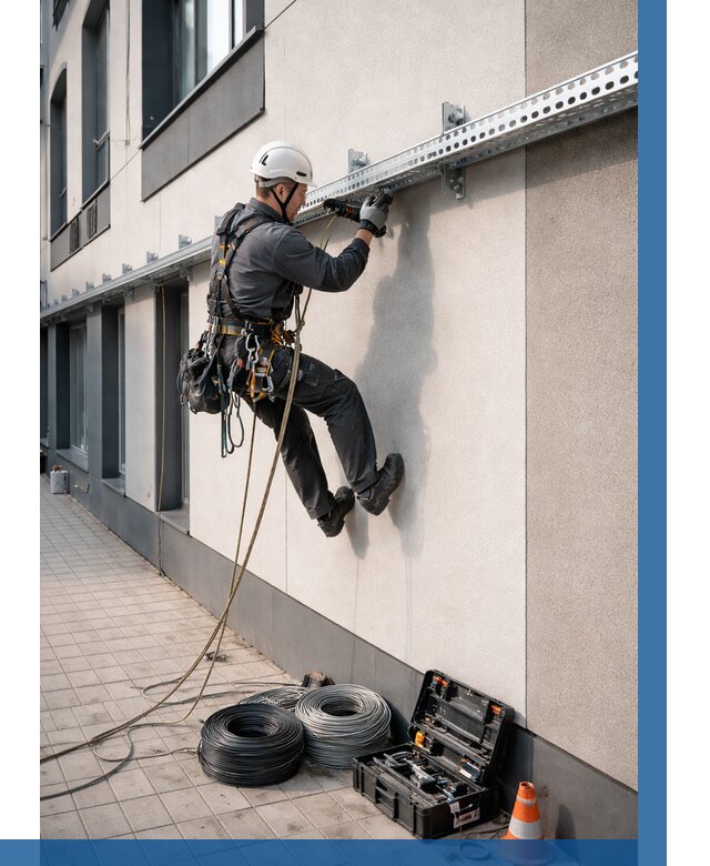 Монтаж кабельных лотков на фасаде в Кстове от 1222 р. | ВЫСОТНИК-Ксв