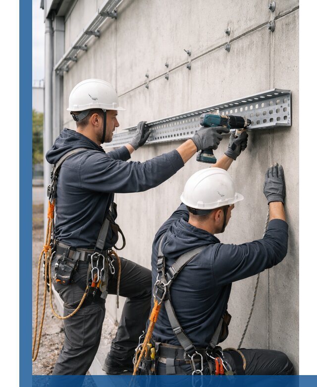 Монтаж кабельных лотков на фасаде зданий в Кстове с гарантией