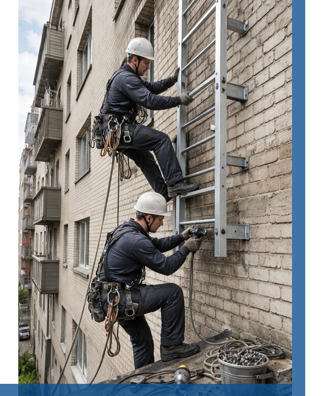 Монтаж пожарной лестницы в Кстове от 25460 р заказать у ВЫСОТНИК-Ксв