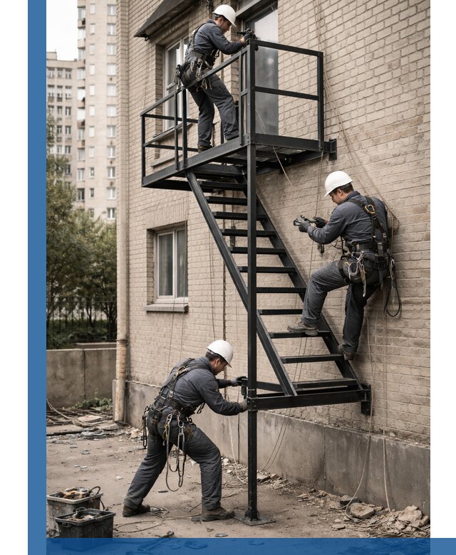 Монтаж пожарной лестницы в Кстове, установка и крепление