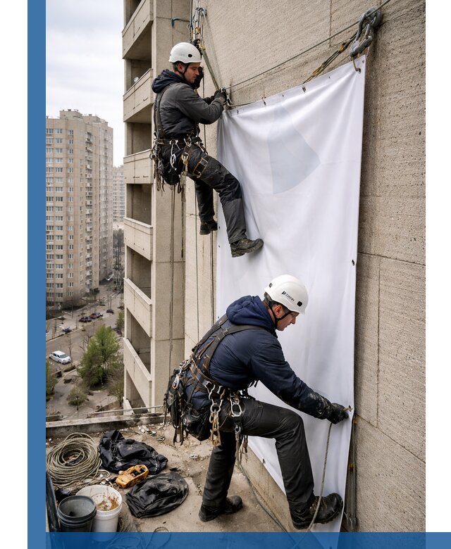 Профессиональный монтаж баннеров на фасаде в Кстове