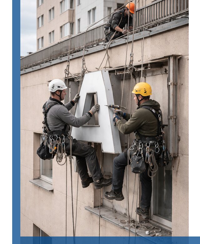 Ремонт и восстановление наружных вывесок на высоте в Кстове