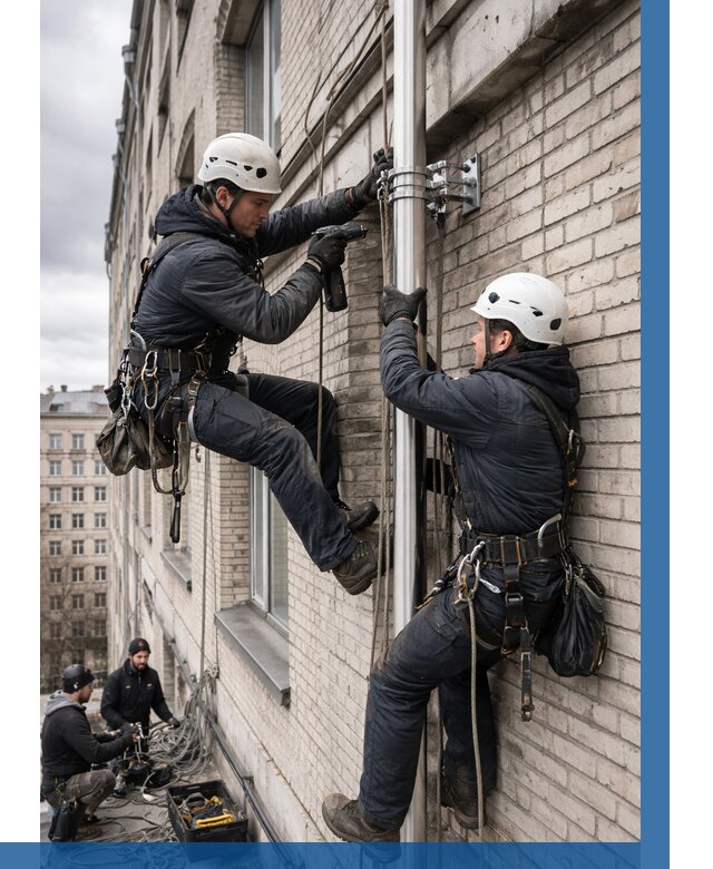 Монтаж флагштока на здании в Кстове от 6620 р. | ВЫСОТНИК-Ксв