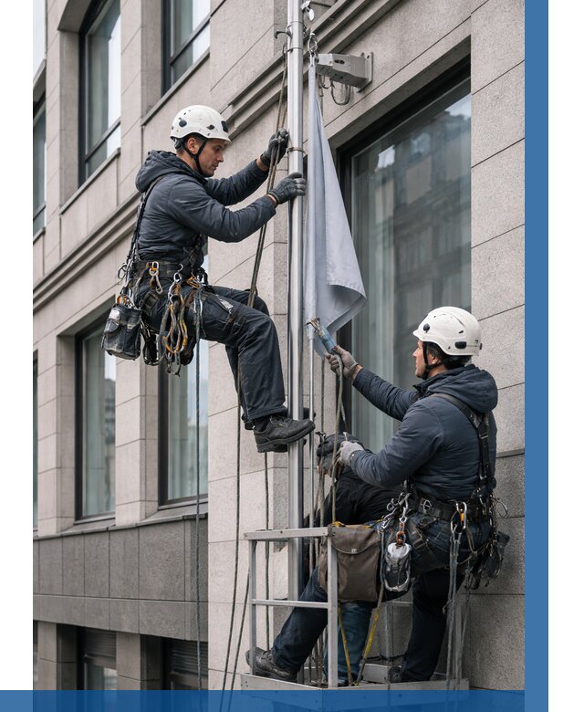 Установка флагов на фасаде в Кстове от 4583 р. | ВЫСОТНИК-Ксв