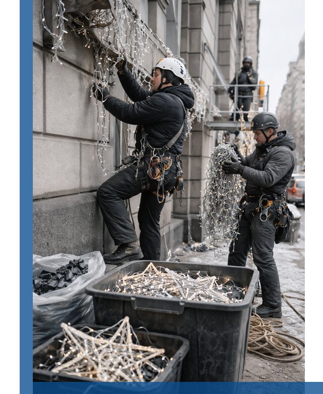 Демонтаж новогоднего оформления и гирлянд в Кстове