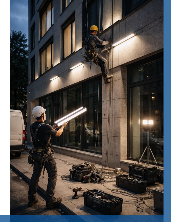 Монтаж архитектурной подсветки здания в Кстове от 2546 р.|ВЫСОТНИК-Ксв