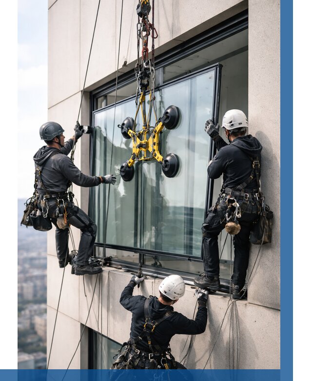 Монтаж стеклопакетов на высоте в Кстове от 3259 р. | ВЫСОТНИК-Ксв