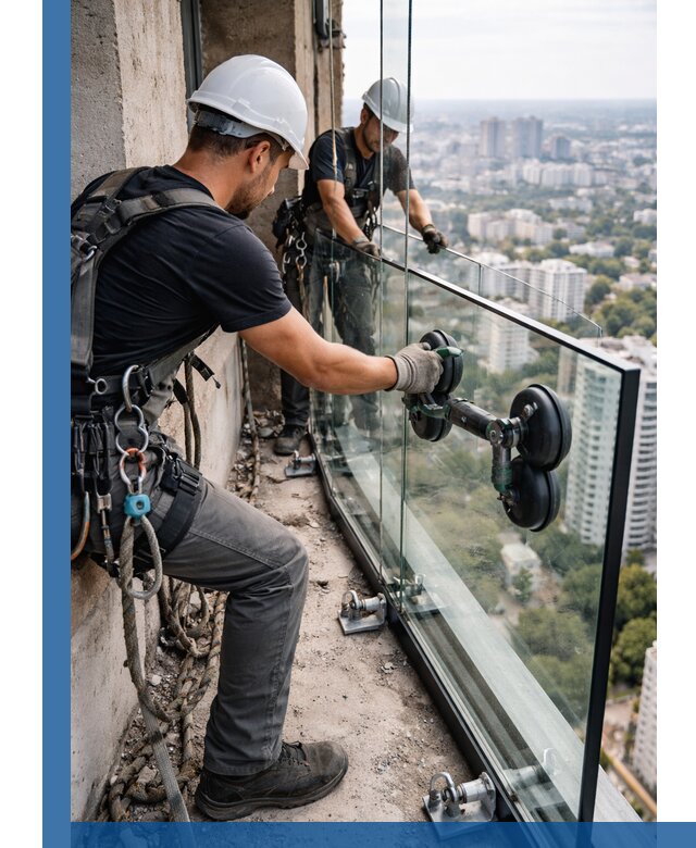 Монтаж стеклянных ограждений под ключ с гарантией в Кстове
