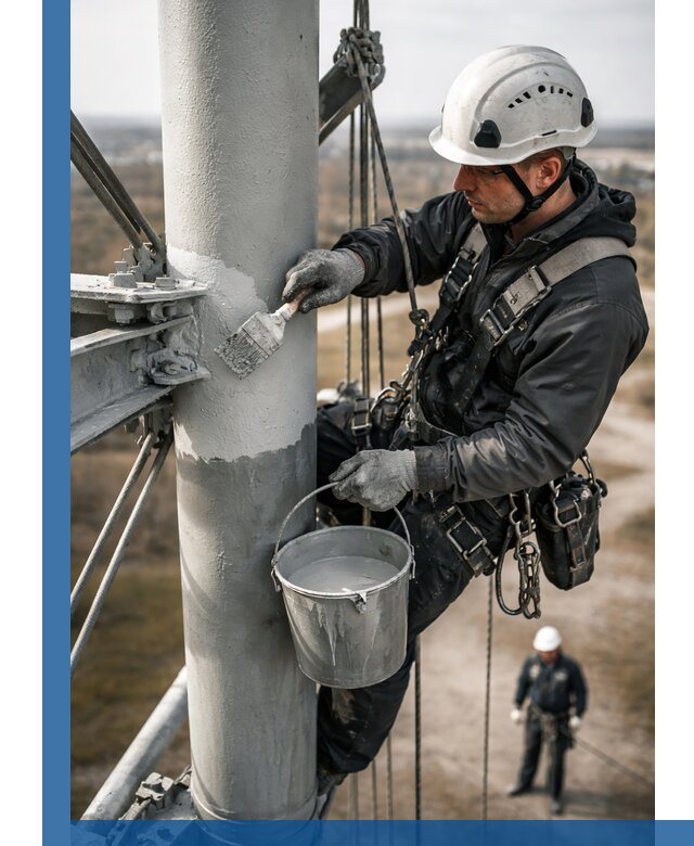 Покраска мачт связи в Кстове промышленными альпинистами