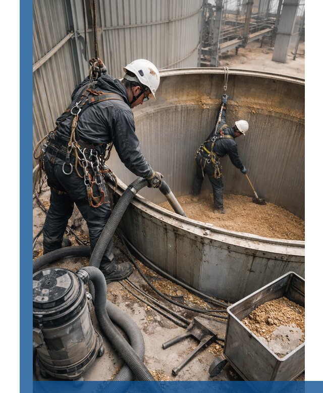 Профессиональная чистка зерновых бункеров в Кстове с выездом